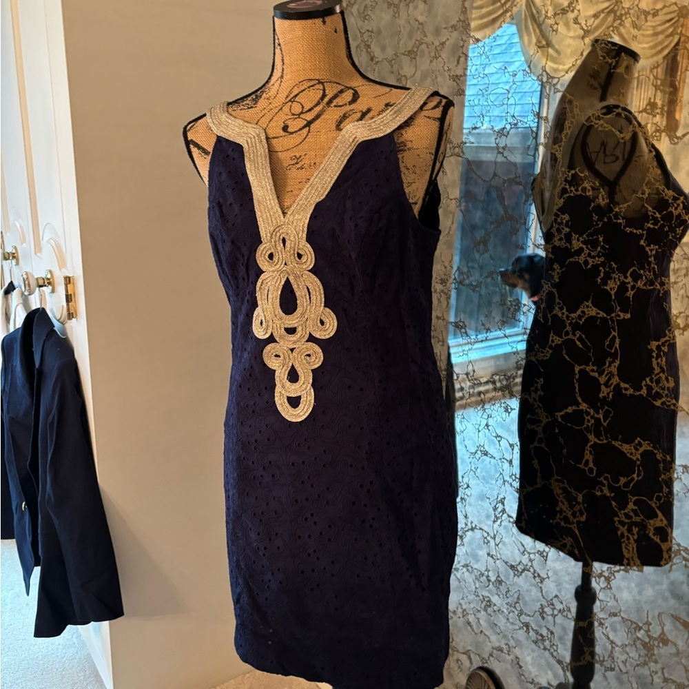 Lilly Pulitzer Navy Dress with Gold Detailing